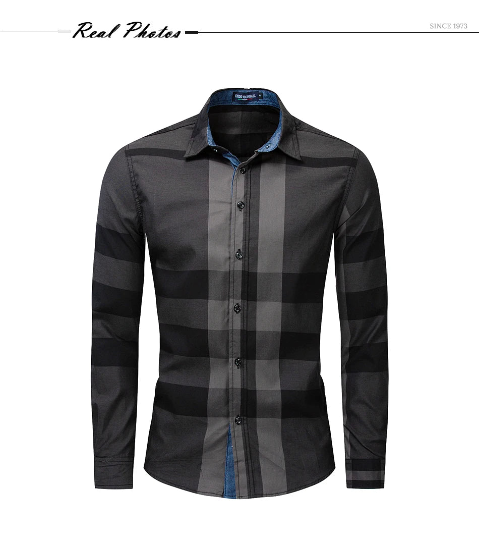 Fredd Marshall 2023 New Fashion Random Plaid Shirt Men Long Sleeve Casual Business Shirts Tops 100% Cotton Chemise Homme 199