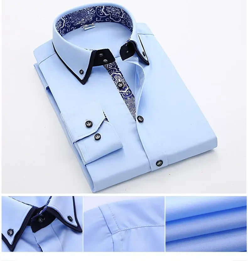 2023 Spring/Autumn Men's Slim Fit Long Sleeve Dress Shirt Europe Business Causal Border Shirt High Quality Wedding Grooms Shirts