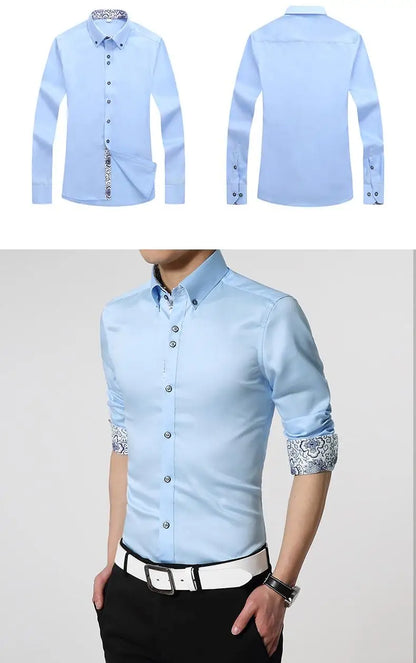 2023 Spring/Autumn Men's Slim Fit Long Sleeve Dress Shirt Europe Business Causal Border Shirt High Quality Wedding Grooms Shirts