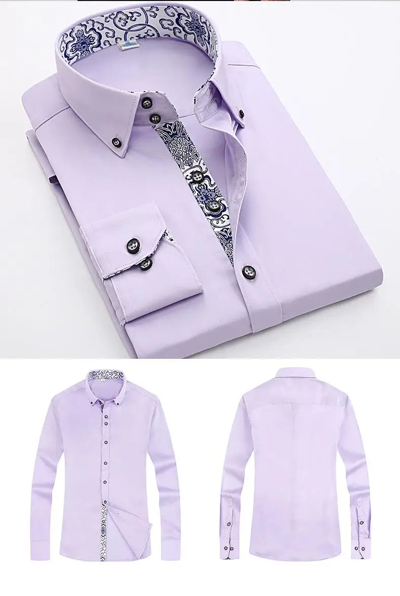 2023 Spring/Autumn Men's Slim Fit Long Sleeve Dress Shirt Europe Business Causal Border Shirt High Quality Wedding Grooms Shirts