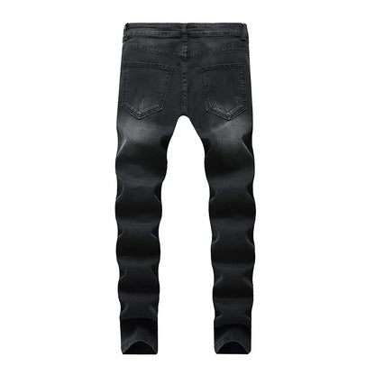 High-quality New Mens Ripped Jeans Cotton Black Slim Skinny Motorcycle Jeans Men Vintage Distressed Denim Jeans Hiphop Pants