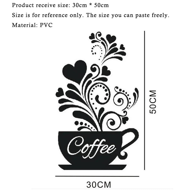 Creative Flower Vine Coffee Cup Wall Stickers For Cafe Restaurant Decoration Decals Home Kitchen Decor Self-adhesive Wallpaper