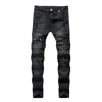 High-quality New Mens Ripped Jeans Cotton Black Slim Skinny Motorcycle Jeans Men Vintage Distressed Denim Jeans Hiphop Pants