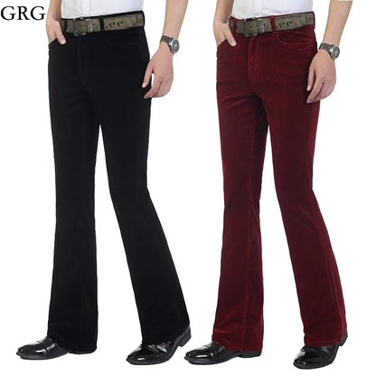 2024 Men's Autumn Spring Corduroy Boot Cut Pants Male Mid Waist Business Casual Flares Trousers 27-38