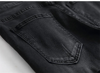 High-quality New Mens Ripped Jeans Cotton Black Slim Skinny Motorcycle Jeans Men Vintage Distressed Denim Jeans Hiphop Pants