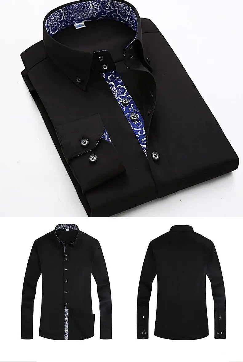 2023 Spring/Autumn Men's Slim Fit Long Sleeve Dress Shirt Europe Business Causal Border Shirt High Quality Wedding Grooms Shirts