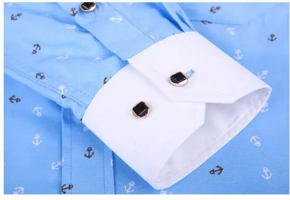 Quality Formal White Spring Men Shirts Casual Mens Shirt Printed Brand Button Collar Slim Fit Floral Social Man Dress Shirt