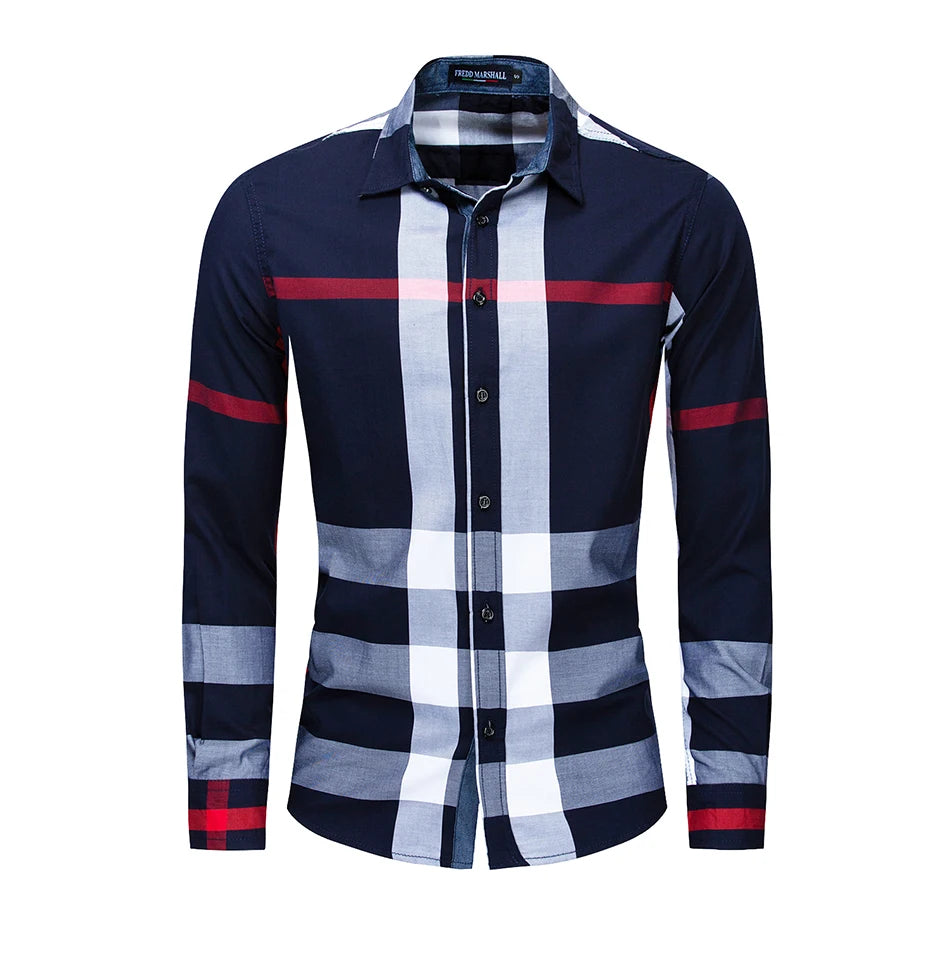 Fredd Marshall 2023 New Fashion Random Plaid Shirt Men Long Sleeve Casual Business Shirts Tops 100% Cotton Chemise Homme 199