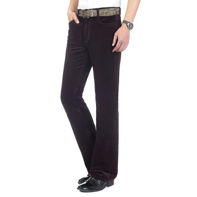 2024 Men's Autumn Spring Corduroy Boot Cut Pants Male Mid Waist Business Casual Flares Trousers 27-38