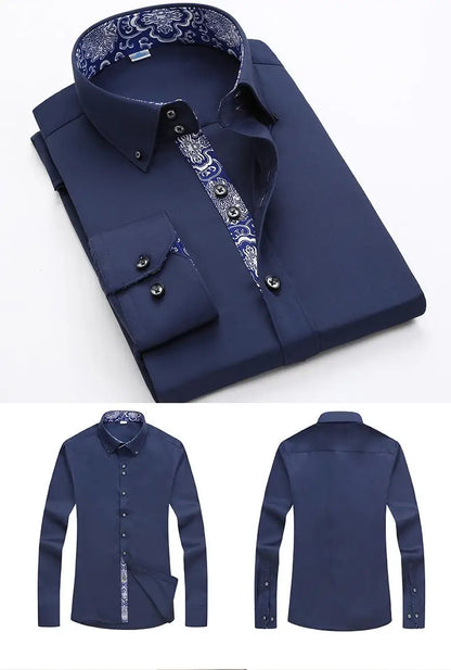 2023 Spring/Autumn Men's Slim Fit Long Sleeve Dress Shirt Europe Business Causal Border Shirt High Quality Wedding Grooms Shirts