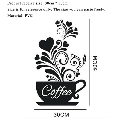 Creative Flower Vine Coffee Cup Wall Stickers For Cafe Restaurant Decoration Decals Home Kitchen Decor Self-adhesive Wallpaper