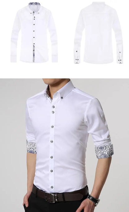 2023 Spring/Autumn Men's Slim Fit Long Sleeve Dress Shirt Europe Business Causal Border Shirt High Quality Wedding Grooms Shirts