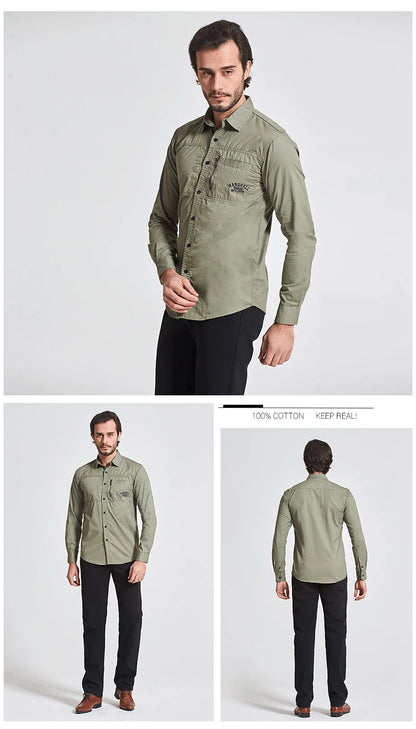 Fredd Marshall 2023 Fashion Military Shirt Long Sleeve Multi-pocket Casual Shirts Brand Clothes Army Green Camisa Masculina 117