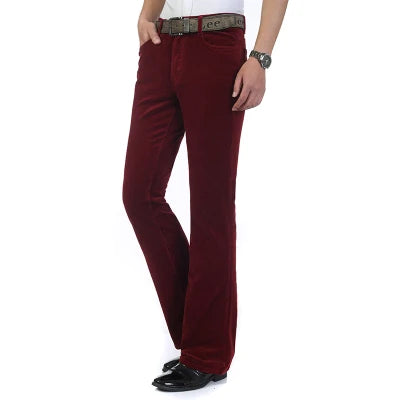 2024 Men's Autumn Spring Corduroy Boot Cut Pants Male Mid Waist Business Casual Flares Trousers 27-38