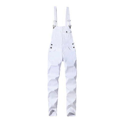 New Denim White Overalls Slim Men's Trousers New Europe and America Bib Men Spring and Autumn Casual Solid Color Mens Jeans