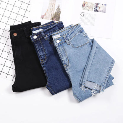 Womens Ankle-length Jeans Casual High Wasit Skinny Denim Pants Retro Leggings Vaqueros Streetwear Slim Pantalone Stretch Trouser