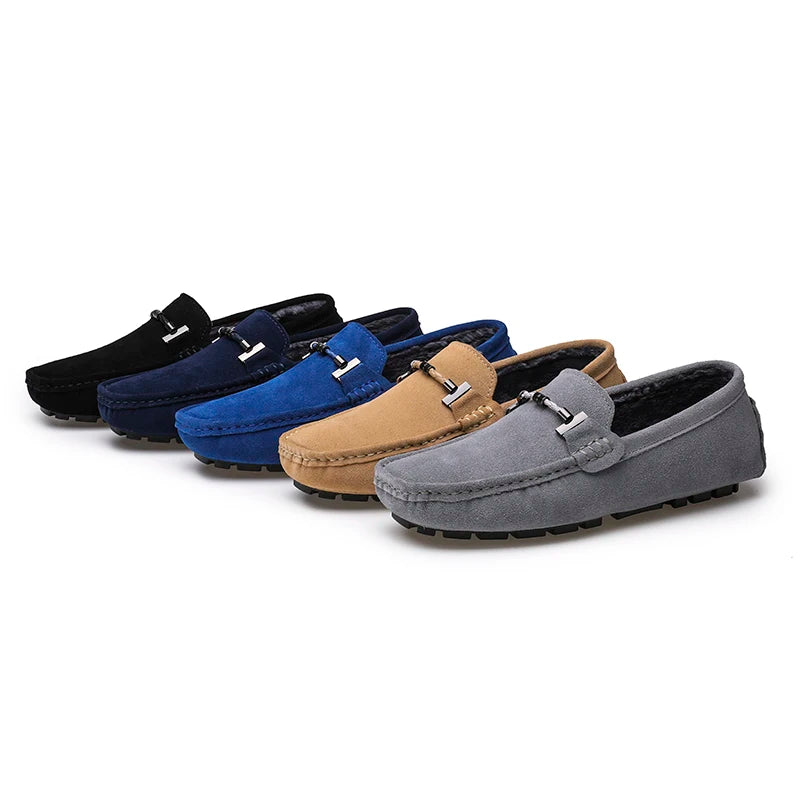 Brand Winter Hot Sell Moccasins Men Loafers High Quality Genuine Leather Shoes Men Flats Warm Plush Driving Shoes Big Size 38-47