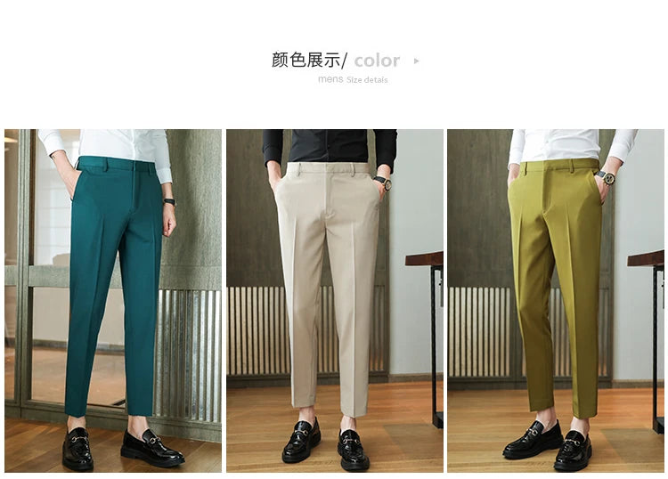 Dress Pants For Men High Quality Korean Luxury Clothing Drape Suit Pants Slim Fit Ankle Length Men's Formal Trousers All Match