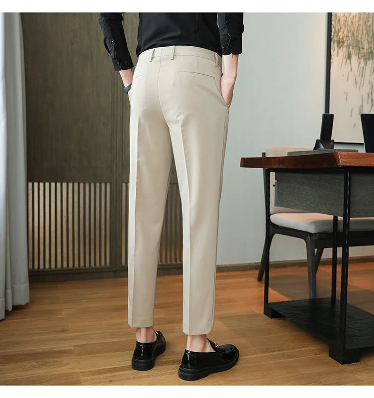 Dress Pants For Men High Quality Korean Luxury Clothing Drape Suit Pants Slim Fit Ankle Length Men's Formal Trousers All Match