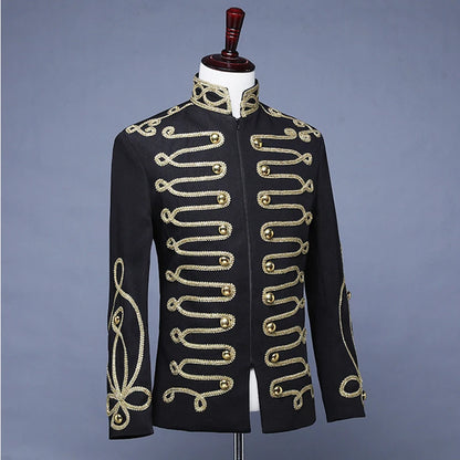 Men's Steampunk Military Drummer Blazer Jacket Stand Collar Zipper Punk Gothic Parade Jacket Men Prom Vintage Suit Jacket Male