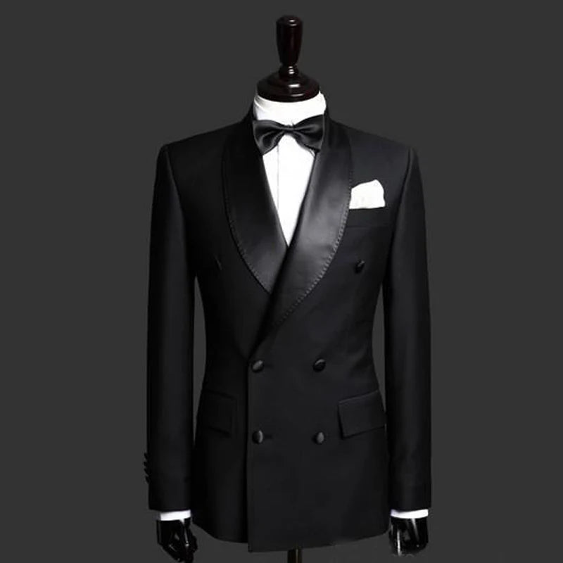 Slim Fit Men Suits with Double Breasted Black Formal Wedding Groom Tuxedos 2 Piece Business Male Fashion Set Jacket with Pants