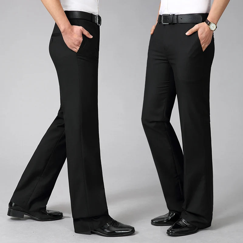 2024 Men's Four Seasons New Mid-Waist Micro-Flared Casual Pants Business Boot Cut Bell-Bottom Trousers