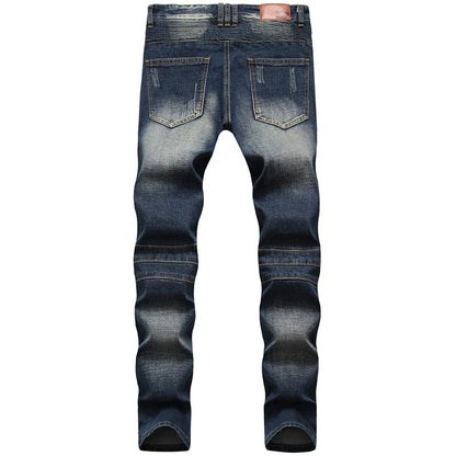 High-quality New Mens Ripped Jeans Cotton Black Slim Skinny Motorcycle Jeans Men Vintage Distressed Denim Jeans Hiphop Pants