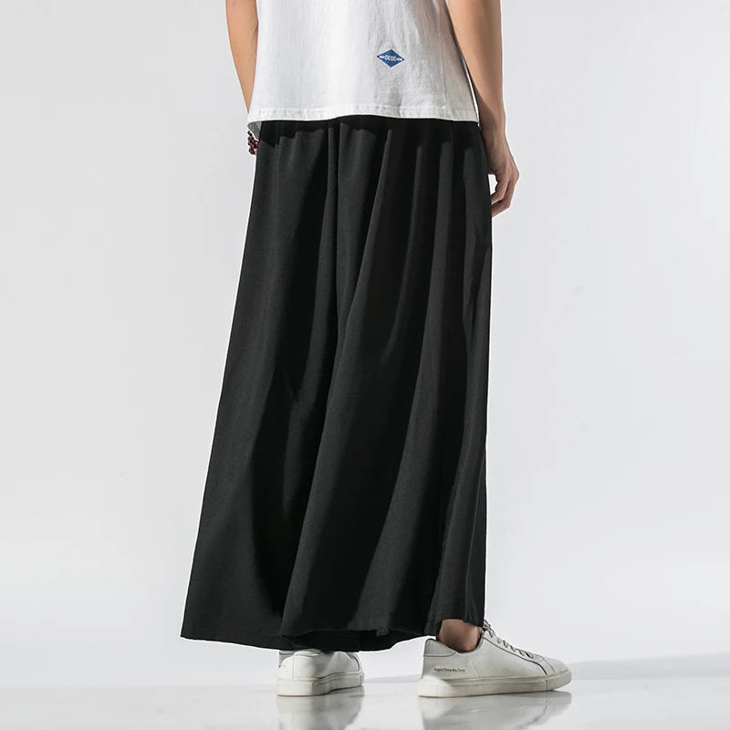 2024 Men Wide Leg Pants Mens Cotton Joggers Retro Loose Trousers Man Chinese Style Linen Pants Male Big Crotch Nepal Robe Pants