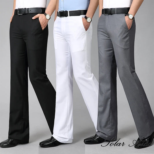 2024 Men's Four Seasons New Mid-Waist Micro-Flared Casual Pants Business Boot Cut Bell-Bottom Trousers