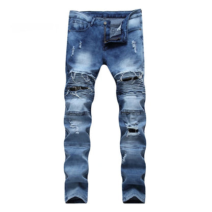 High-quality New Mens Ripped Jeans Cotton Black Slim Skinny Motorcycle Jeans Men Vintage Distressed Denim Jeans Hiphop Pants