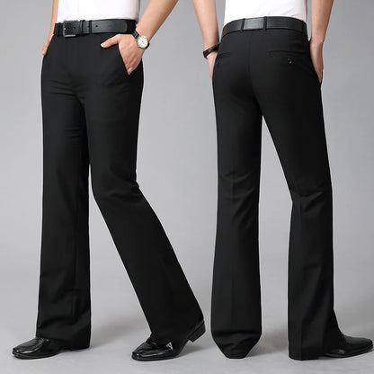 2024 Men's Four Seasons New Mid-Waist Micro-Flared Casual Pants Business Boot Cut Bell-Bottom Trousers