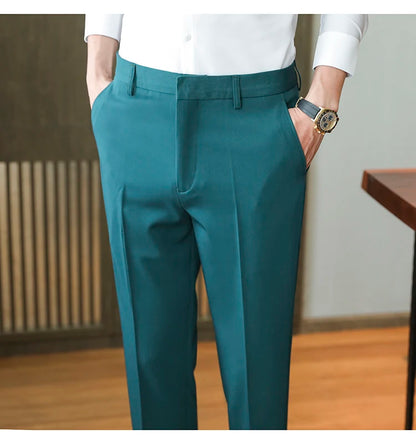 Dress Pants For Men High Quality Korean Luxury Clothing Drape Suit Pants Slim Fit Ankle Length Men's Formal Trousers All Match