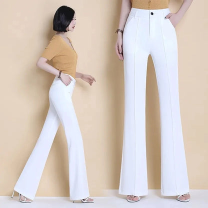 Women2021New Spring Summer White Micro Trouser Female High-Waisted Thin Drape Casual Pant Fashion Wide-Leg Stretch Trousers A127