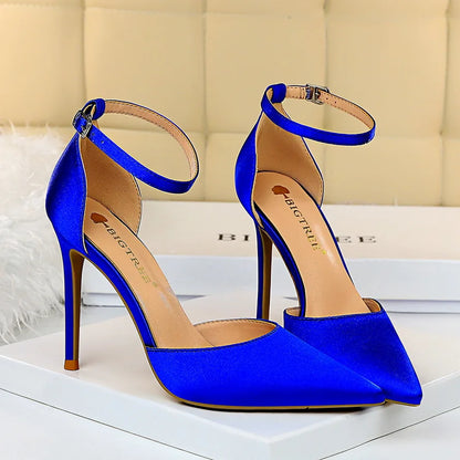 Bigtree Shoes Women High Heels 10cm Sexy Sandals Wedding Bridal Shoes Silk Glitter Heels Fetish Stiletto Woman Pumps Blue 34-43