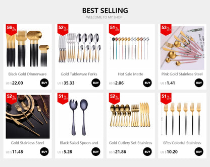 Golden Spoon Dinnerware Set Stainless Steel Tableware Set Western Home Kitchen Knife Fork Spoon Luxury Cutlery Set Bright Light