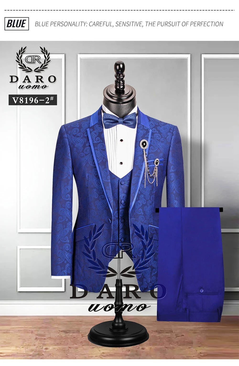 2023 DR  DARO UOMO Men Suits Slim Fit Bridegroom Wedding Tuxedo  3 Piece  Black Gold White Royalblue DRV8196