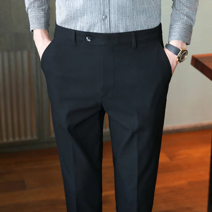 Brisith Style Simple Solid Business Dress Suit Pants Men Clothing All Match Slim Fit Casual Office Trousers Formal Wear 4Colors