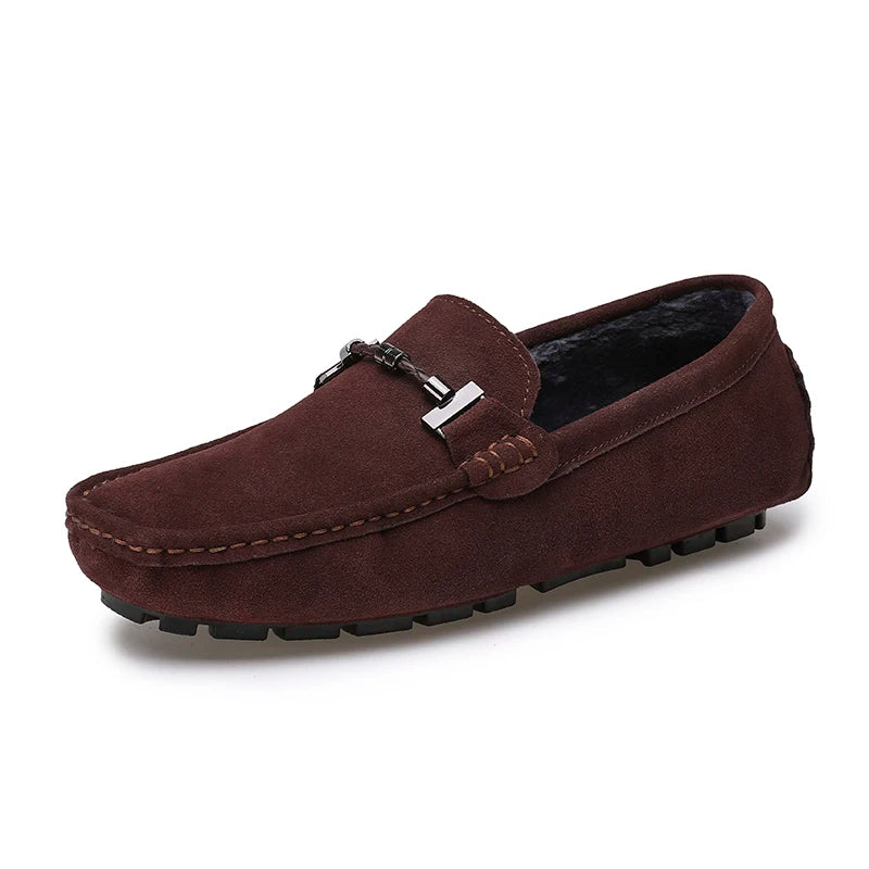 Brand Winter Hot Sell Moccasins Men Loafers High Quality Genuine Leather Shoes Men Flats Warm Plush Driving Shoes Big Size 38-47