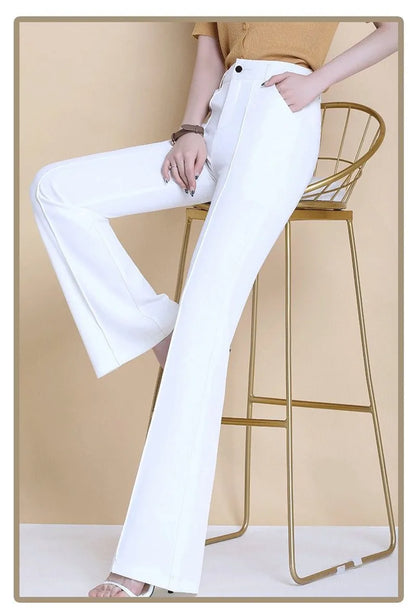 Women2021New Spring Summer White Micro Trouser Female High-Waisted Thin Drape Casual Pant Fashion Wide-Leg Stretch Trousers A127