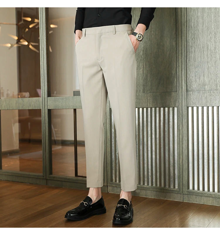 Dress Pants For Men High Quality Korean Luxury Clothing Drape Suit Pants Slim Fit Ankle Length Men's Formal Trousers All Match