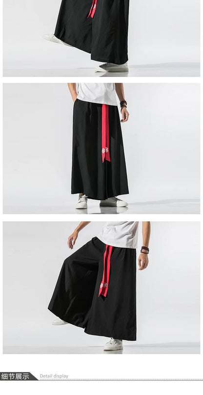 2024 Men Wide Leg Pants Mens Cotton Joggers Retro Loose Trousers Man Chinese Style Linen Pants Male Big Crotch Nepal Robe Pants