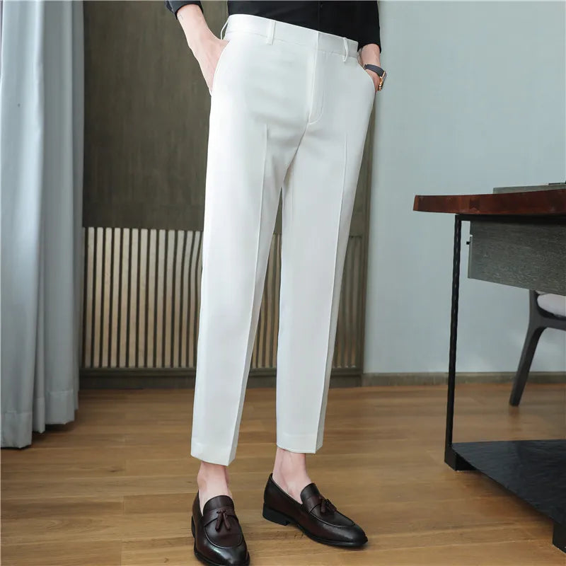 Dress Pants For Men High Quality Korean Luxury Clothing Drape Suit Pants Slim Fit Ankle Length Men's Formal Trousers All Match