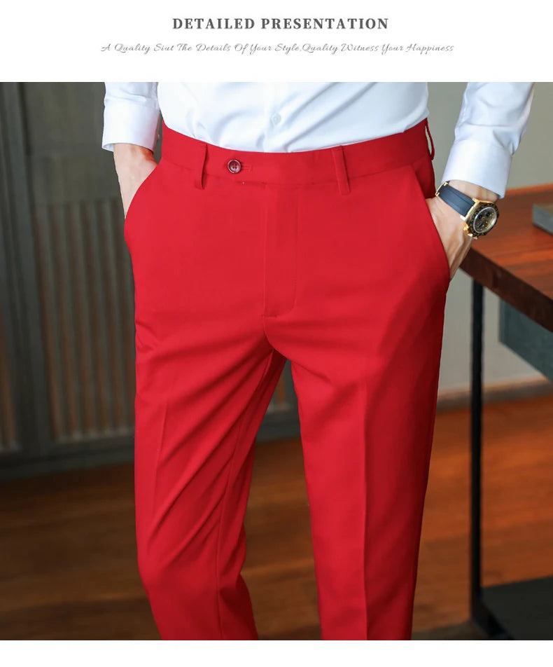 Brisith Style Simple Solid Business Dress Suit Pants Men Clothing All Match Slim Fit Casual Office Trousers Formal Wear 4Colors