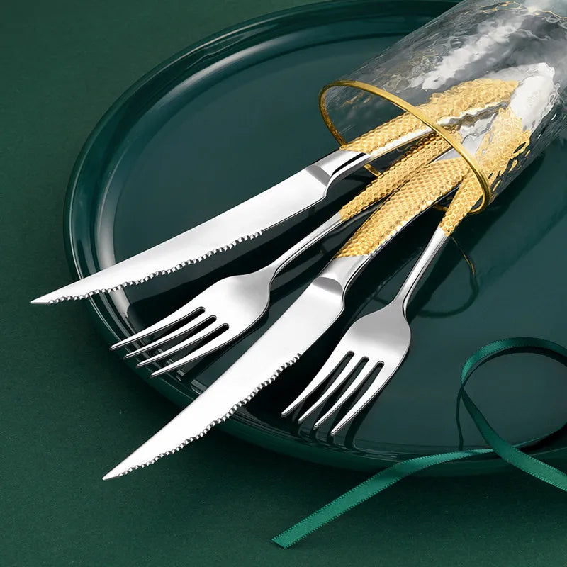 Golden Spoon Dinnerware Set Stainless Steel Tableware Set Western Home Kitchen Knife Fork Spoon Luxury Cutlery Set Bright Light