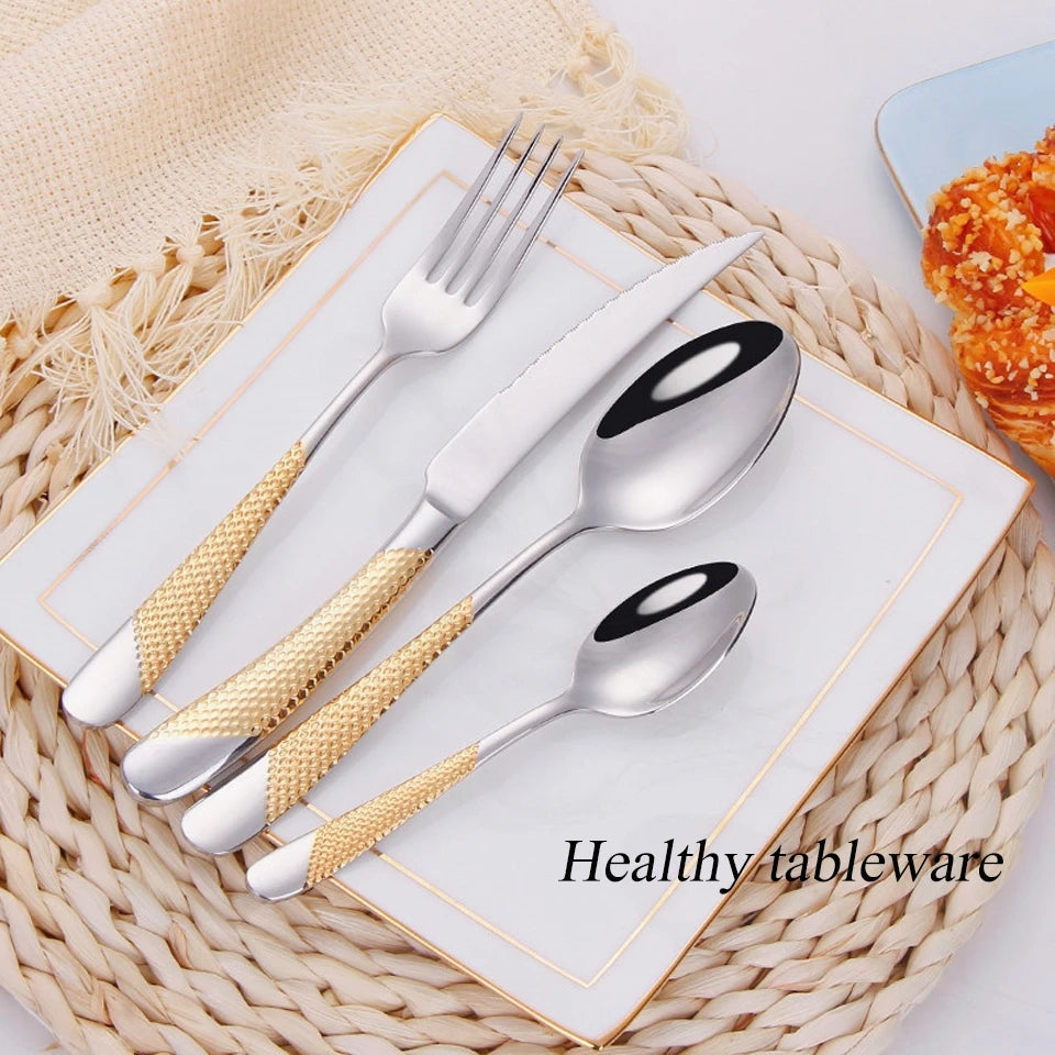 Golden Spoon Dinnerware Set Stainless Steel Tableware Set Western Home Kitchen Knife Fork Spoon Luxury Cutlery Set Bright Light