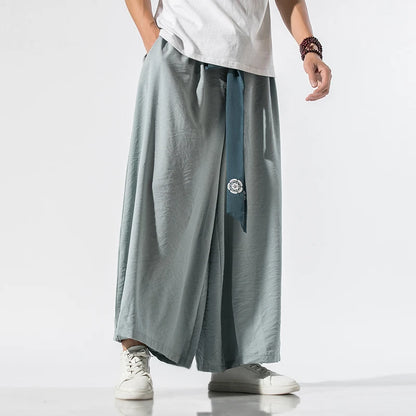 2024 Men Wide Leg Pants Mens Cotton Joggers Retro Loose Trousers Man Chinese Style Linen Pants Male Big Crotch Nepal Robe Pants