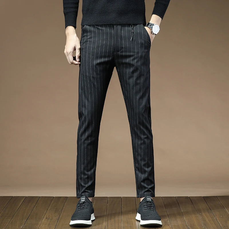 Fashion High Quality OUSSYU Men Pants Straight Long Classic Business Brand Thin England Stripe Casual Full Trousers Male 36 38