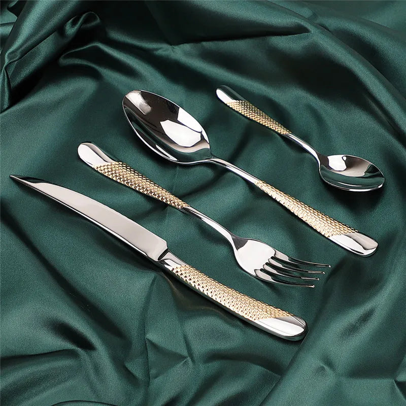 Golden Spoon Dinnerware Set Stainless Steel Tableware Set Western Home Kitchen Knife Fork Spoon Luxury Cutlery Set Bright Light