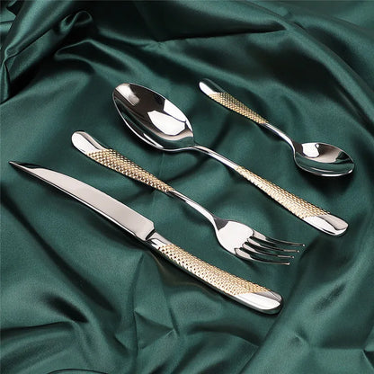 Golden Spoon Dinnerware Set Stainless Steel Tableware Set Western Home Kitchen Knife Fork Spoon Luxury Cutlery Set Bright Light