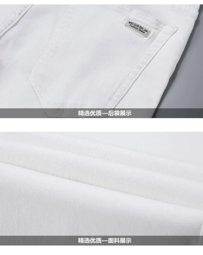 2021 All White Jeans Regular Straight Washed Classic Denim Pants Brand Male Casual Trousers Four Seasons Wear